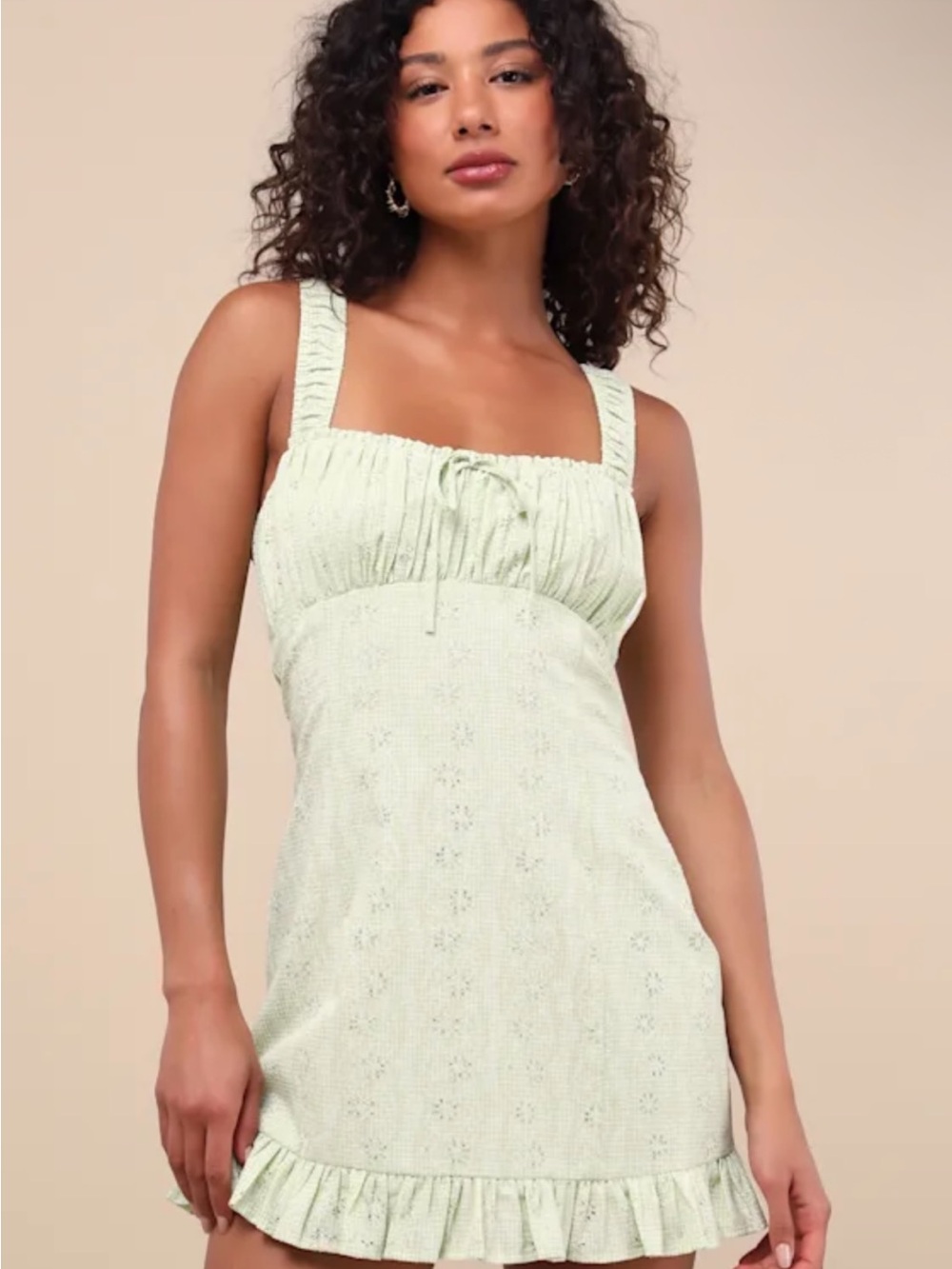 Lulus Green Embroidered Mini Dress